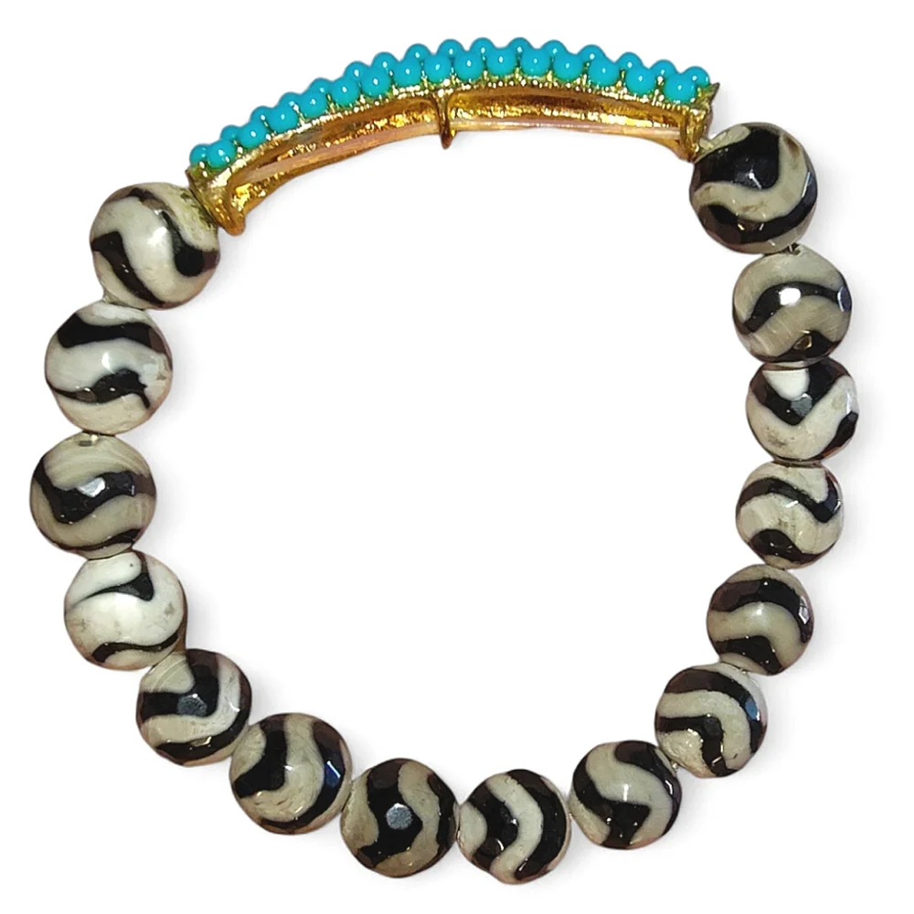 Tibetan Black & White Zebra Agate Stones - Set Of 4 Bracelets - Picture 7 of 12